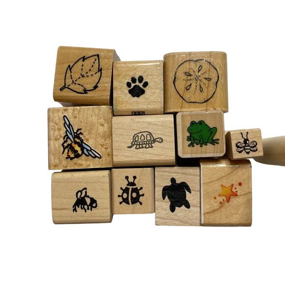 Rubber Stamp - Lot of 19 Vintage 90s Y2K Tiny Bees Flower Plant Bug Leaf Turtle - Picture 5 of 9